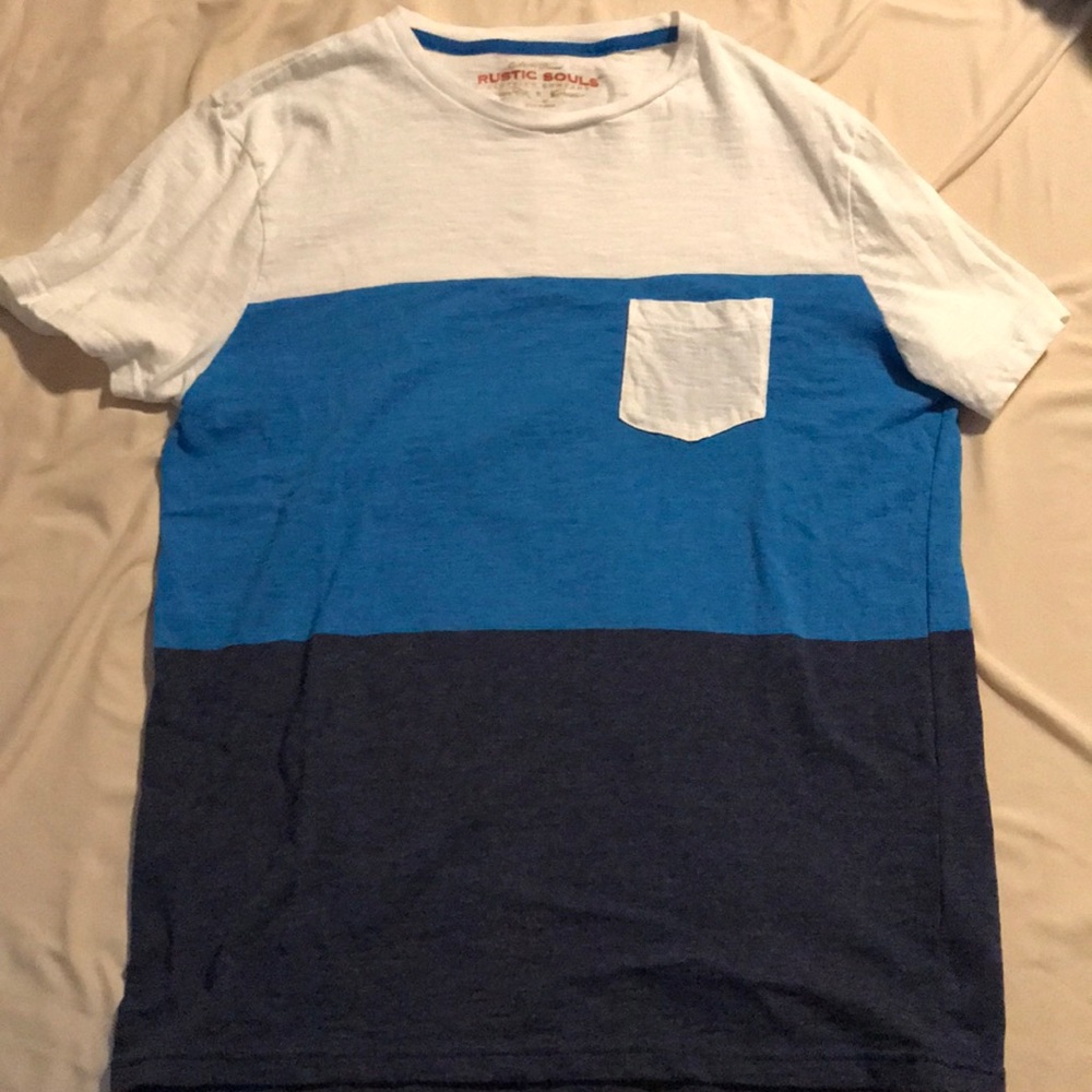 Blue and white pocket tee